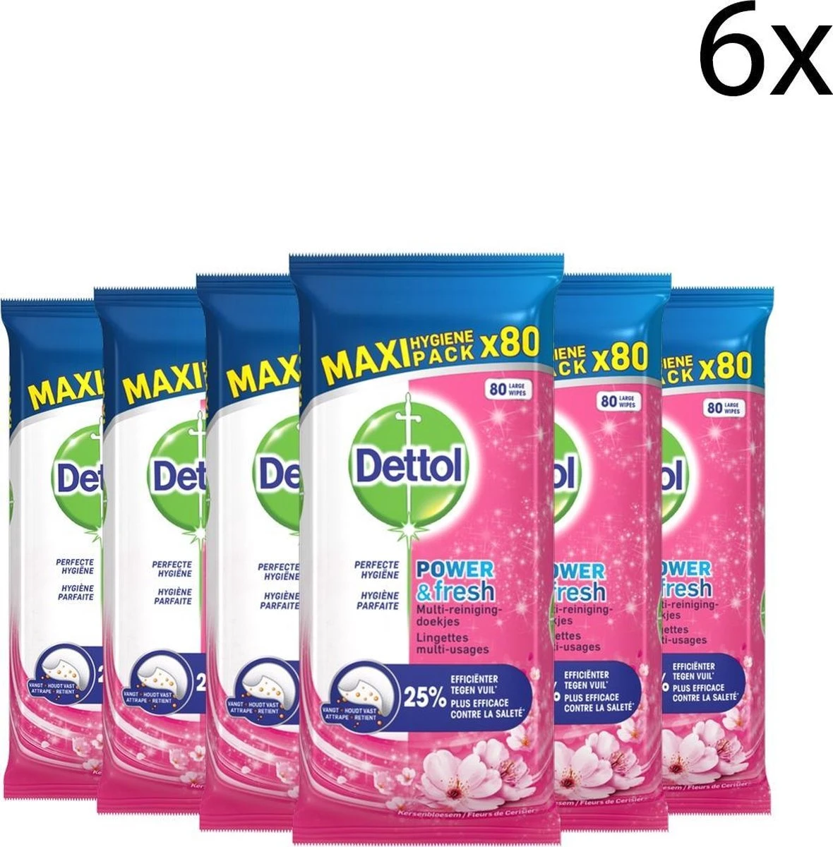 Dettol Schoonmaakdoekjes Power & Fresh - Kersenbloesem - 80 Stuks X6