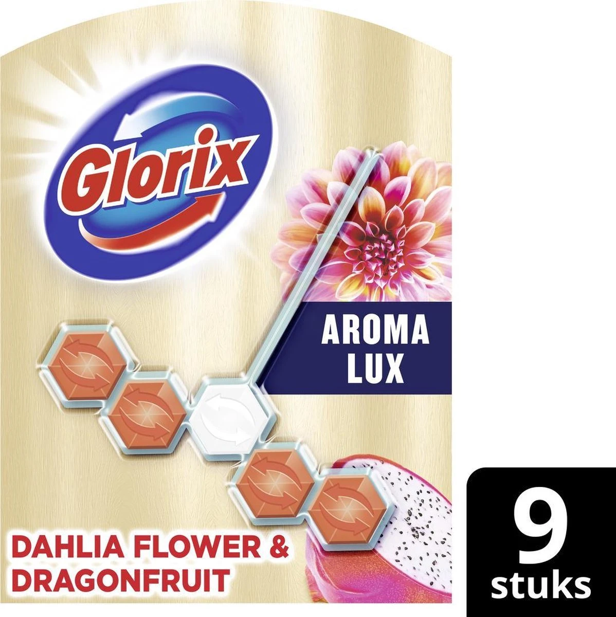 Glorix Aroma Lux Dahlia Flower & Dragonfruit - 9 Toiletblokken - Halfjaarbox - Voordeelverpakking - Afbeelding 2