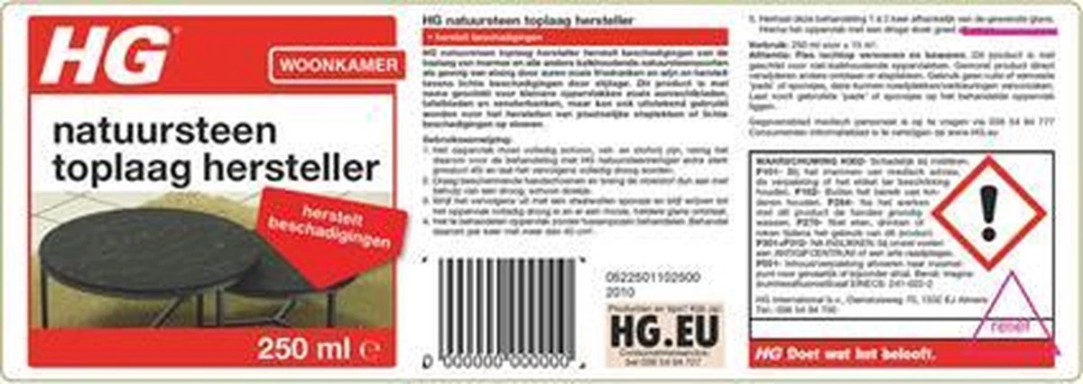 HG Natuursteen Toplaag Hersteller - 250 Ml - Herstelt Beschadigingen - Voor Marmer En Alle Andere Kalkhoudende Natuursteensoort - Afbeelding 2