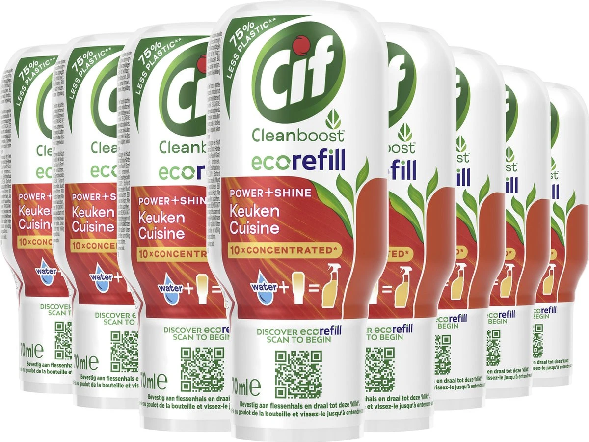 Cif CleanBoost Power & Shine Keuken Ecorefill Capsules - 10 X 70 Ml - Voordeelverpakking - Afbeelding 2