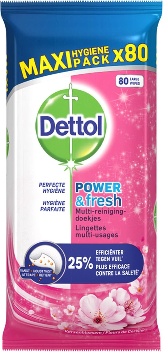 Dettol - Schoonmaakdoekjes - Power & Fresh - Kersenbloesem - 80 Stuks X8 - Afbeelding 6