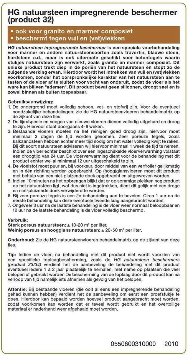 HG Natuursteen Impregnerende Beschermer (HG Product 32) - 1L - Tegen Het Intrekken Van Vuil - Ook Voor Granito En Marmer Composiet - Afbeelding 2