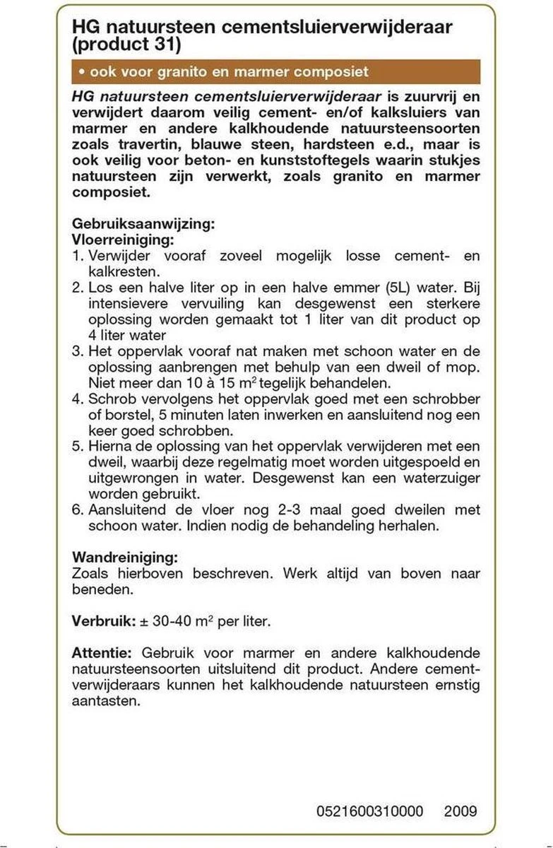 HG Natuursteen Cement- & Kalksluier Verwijderaar (HG Product 31) - 1L - Veilig In Gebruik - Afbeelding 3