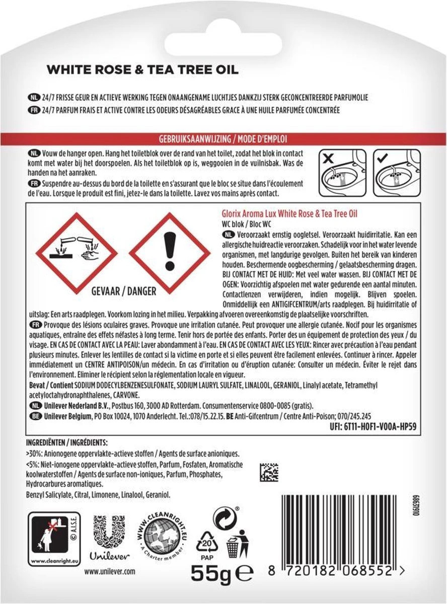 Glorix Aroma Lux Toiletblokken White Rose & Tea Tree Oil - 9 X 55g - Voordeelverpakking - Afbeelding 3